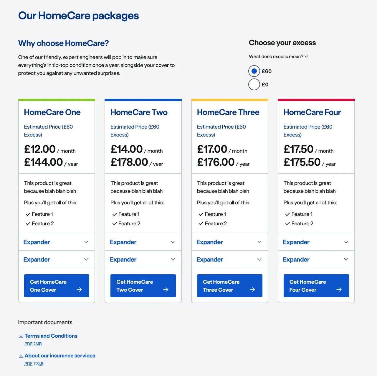 Experience pattern - Product Card Overview with Excess